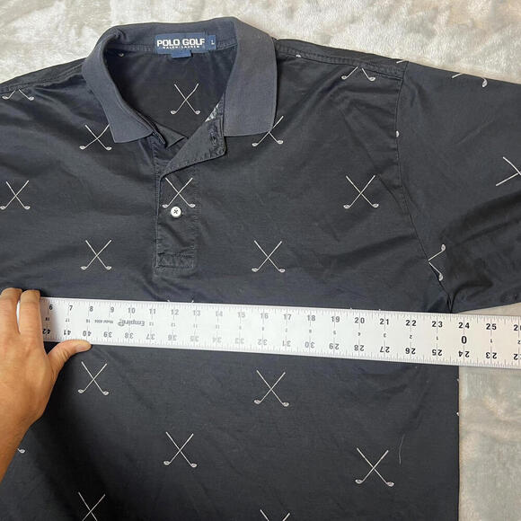 VTG POLO GOLF RALPH LAUREN Men L Black Golf Club Allover Print Polo Shirt AOP - Picture 4 of 6